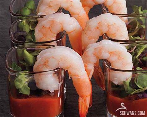 Schwan's carries meat, seafood, fruits, vegetables, appetizers, and side dishes, pizza, pasta, and prepared meals. Shrimp Cocktail Shooters | Recipe in 2020 | How to cook ...