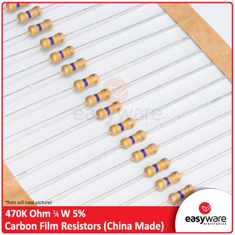 jual 10pcs resistor 470k ohm 1 4w 5 carbon film resistor 470k axial 0 25 watt shopee indonesia