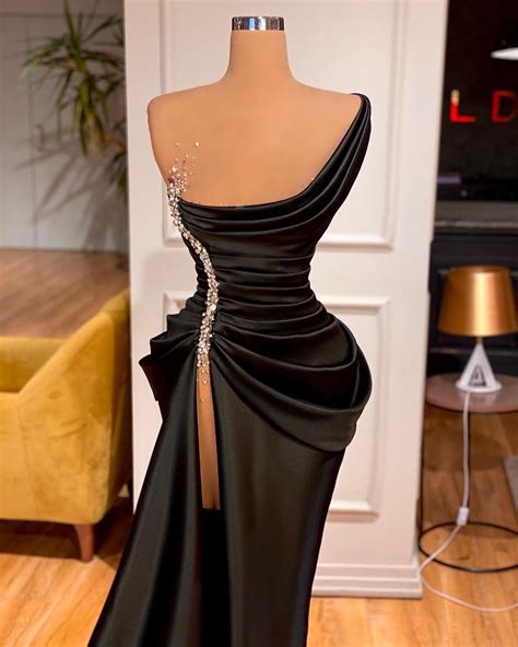 Black One Shoulder Strap Valdrin Sahiti Gown Glam Dresses Glamour