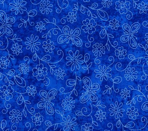 Cotton Quilt Fabric Keepsake Calico Sundrenched Flowers Royal Blue