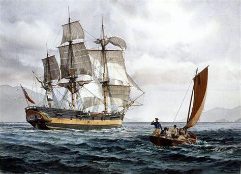 Hms Discovery With A Cutter Watercolor In Sailing Ship Paintings