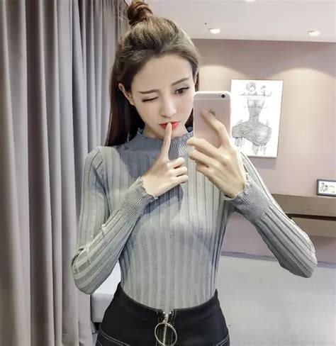 Korean Fashion Tight Slim Knitted Pullover Women 2017 New Autumn Women