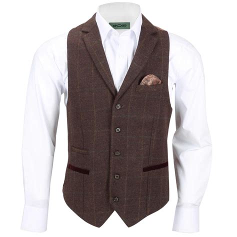 Westen Vintage Mode Vintage Mode Für Herren Mens Tweed Check Waistcoat