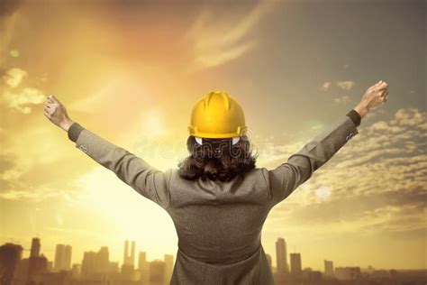Back View Architect Raise Hand Stock Image Image Of Engineer People
