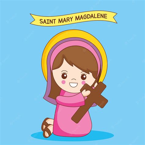 Premium Vector Saint Mary Magdalene Cartoon With Cross In Your Hands