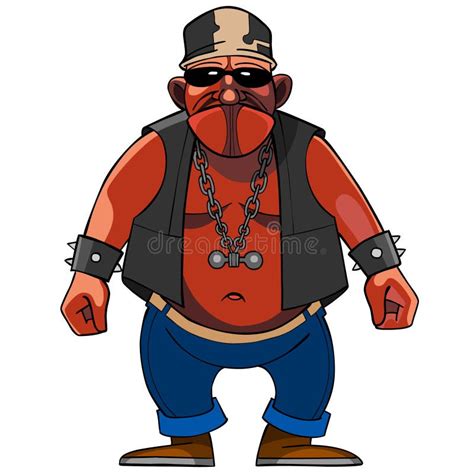 Cartoon Menacing Man Dressed In A Biker With A Chain Around His Neck