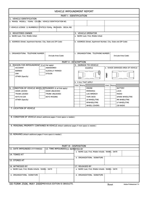 Fillable Dd Form 2506 Vehicle Impoundment Report Printable Pdf Download
