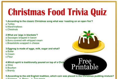 Free Printable Christmas Food Trivia Quiz With Answer Key