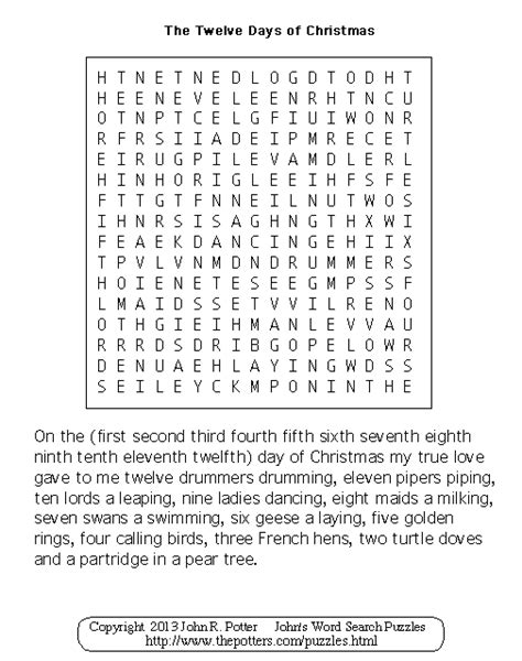 Twelve Days Of Christmas Printables Wordsearch And More Images And