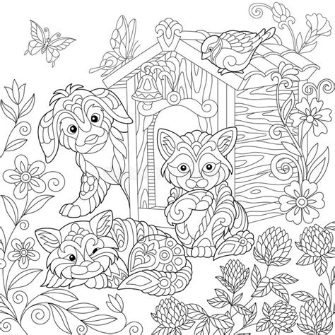 Coloring book for adults cindy elsharouni 4.7 out of 5 stars 20,564 Zentangle Stylized Puppy And Cats Stock Vector ...