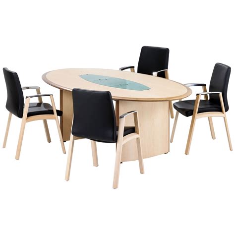 Maple Veneer Oval Boardroom Table With Natural Walnut Aero Edge