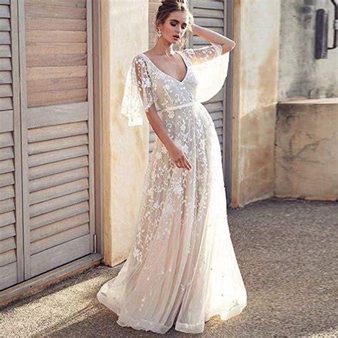 sodigne boho wedding dresses v neck a line lace appliques beach vintage bridal gowns custom