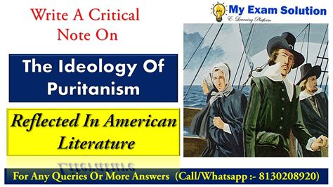 Write A Critical Note On The Ideology Of Puritanism Reflected In