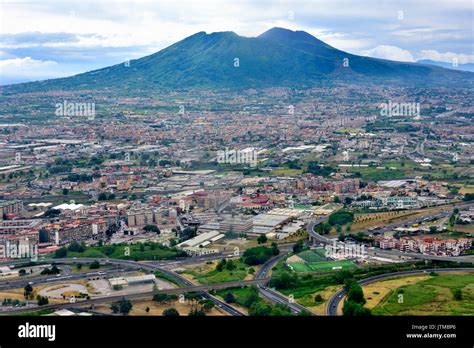 Aerial View City Of Naples And Suburbs Italy And Mount Vesuvius Stock