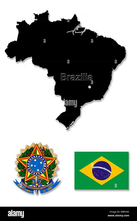 Mapa Negro De Brasil Con Su Capital La Bandera Y Brazos Fotografía De