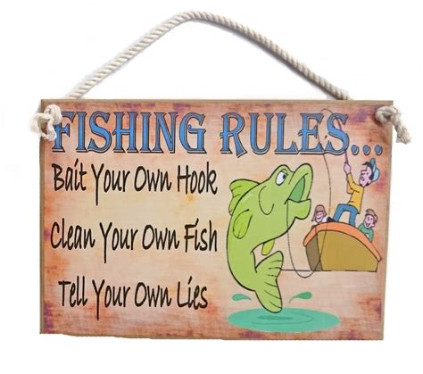 Country Printed Quality Wooden Sign Fishing Rules Telling Lies Funny