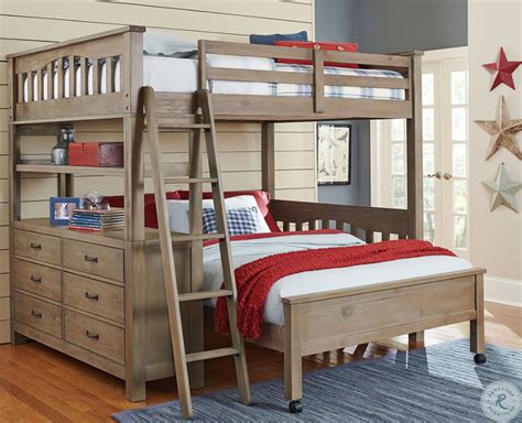 Highlands Driftwood Full Loft Bed With Full Lower Bed Full Size Bunk
