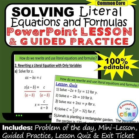 Solving Literal Equations And Formulas Powerpoint Lesson