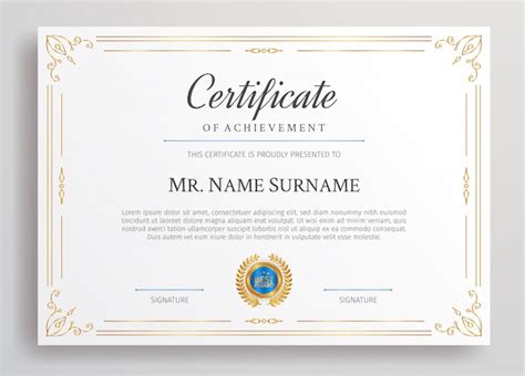 Certificado De Diploma De Oro Con Insignia Azul Y Plantilla De Borde A4