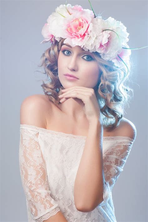 Beautiful Girl With Flowers In Her Hair Stock Photo Image Of