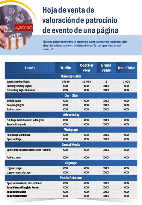 ¡las 10 Mejores Plantillas De Hojas De Venta De Patrocinio De Una