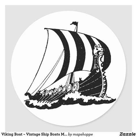Viking Boat Vintage Ship Boats Marine Art Classic Round Sticker