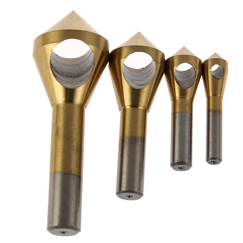 4pc Metal Cutting Drill Titanium Coated Countersink Deburring Tool