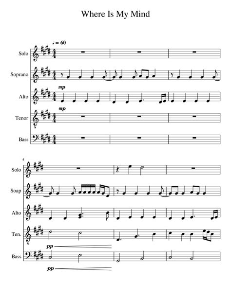 Where Is My Mind Sheet Music For Piano Mixed Quintet