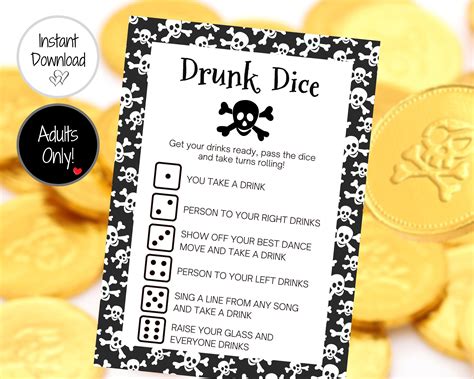 Drunk Dice Drinking Game Pirate Birthday Game Party Game Etsy