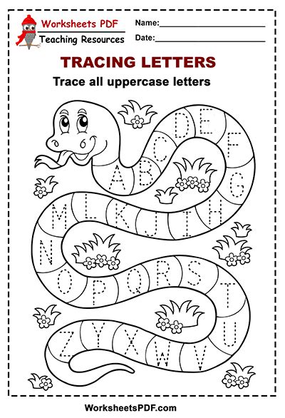 Snake Tracing Alphabet Upper Case Letters Worksheets Pdf 4b0