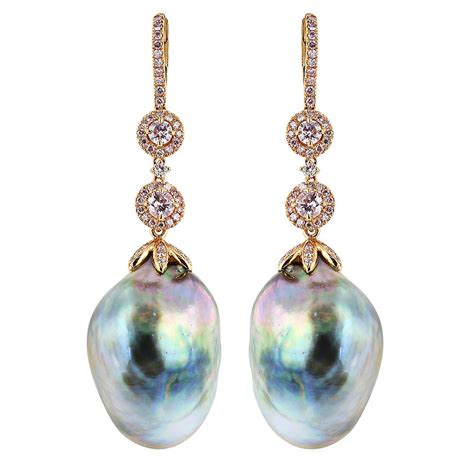 South Sea Pearl Diamond Gold Drop Earrings At Stdibs