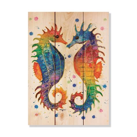 Seahorses Art Print On Wood Wood Wall Art Pallet Wall Etsy