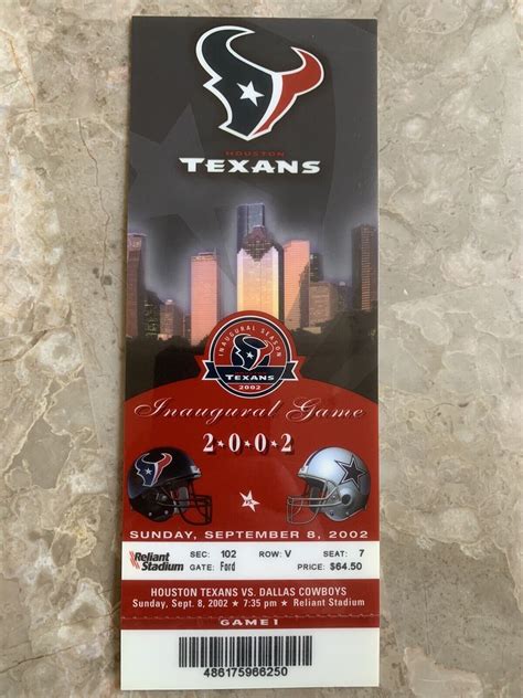 2002 Houston Texans Vs Dallas Cowboys Inaugural Game Ticket Texans