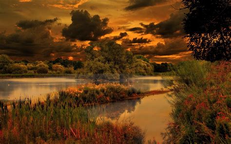 Wallpaper Landscape Forest Sunset Lake Nature Reflection