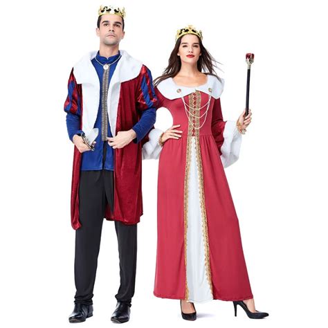 Royal Medieval King And Queen Cosplay Halloween Costume Adult Couple Maxi Fancy Gown Dress
