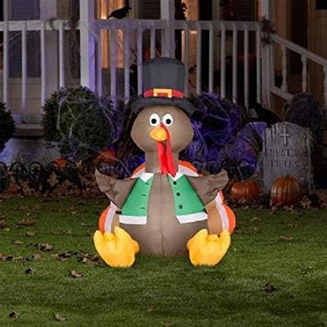 42 Inches Cute Airblown Inflatable Blow Up Air Blown Lighted Happy Turkey Gobble Pilgrim