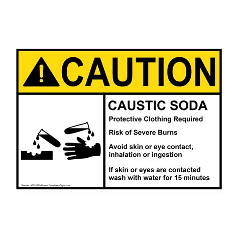 Caution Sign Caustic Soda Protective Clothing Required Sign Ansi