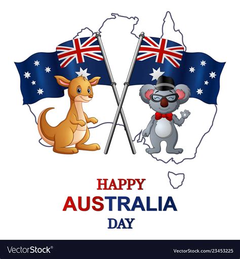 Happy Australia Day With Kangaroo And Koala Vector Image