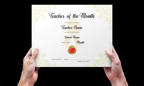 Teacher Of The Month Award Certificate Template Editable Digital