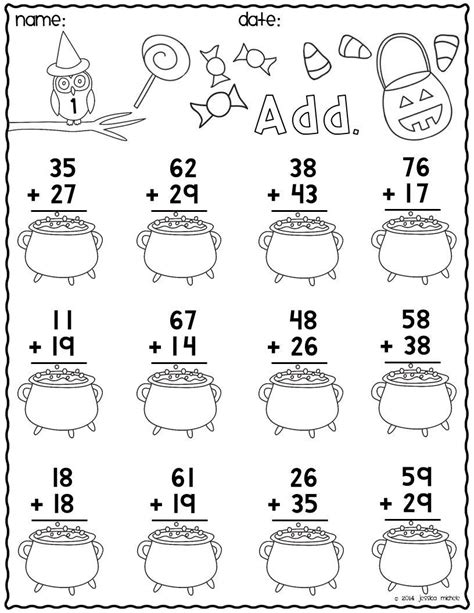 Free second grade worksheets and games including, phonics, grammar, couting games, counting worksheets, addition online practice,subtraction online practice, multiplication online practice, hundreds charts, math worksheets generator, free math work sheets. Print & Go Two-Digit Addition Printables {Halloween} | 2nd grade math worksheets, Math for kids ...