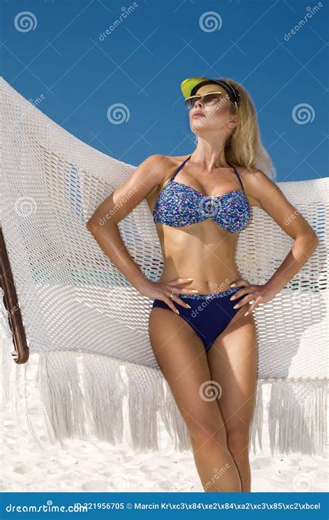 Sexy Tanned Woman Bikini Model At Maldives Tropical Sand Beach Glamour
