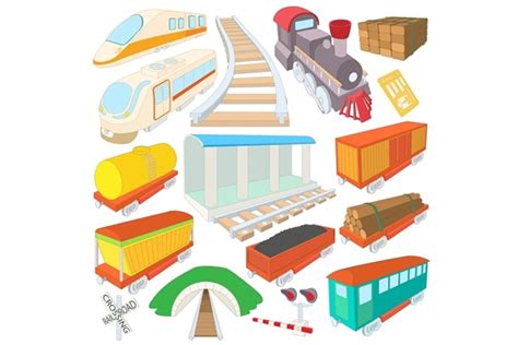 Railroad Icons Set Simple Style Pre Designed Illustrator Graphics