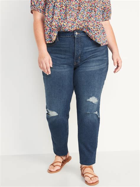 Curvy High Waisted OG Straight Ripped Cut Off Jeans For Women Old Navy