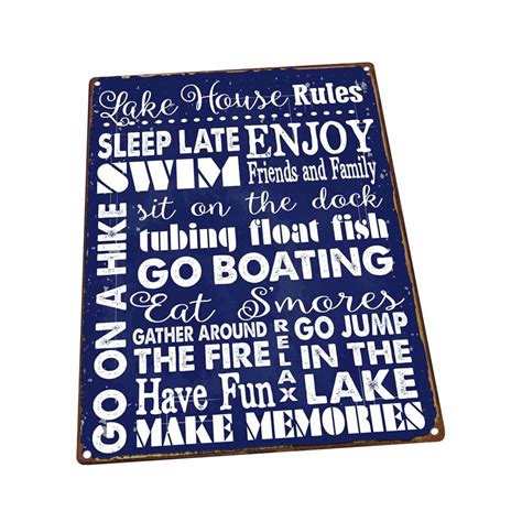 Navy Lake House Rules Metal Sign Wall Decor For Vacation Home Etsy