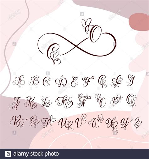 Handwritten Heart Calligraphy Monogram Alphabet Valentine Cursive Font