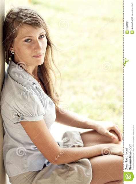 Beautiful Lonely Blonde Girl Sitting Stock Image Image Of Faded Outdoor 28571929