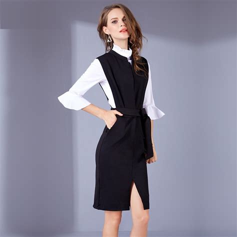 career women dresses butterfly sleeves office lady dresses sheath dress with belt vest dresses