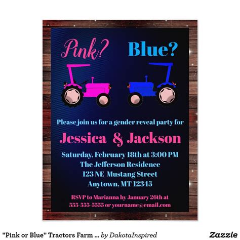 Pink Or Blue Tractors Farm Style Gender Reveal Invitation Zazzle