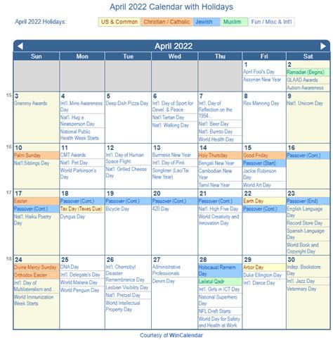 Free April 2022 Calendar With Holidays Printable April 2022 Calendar