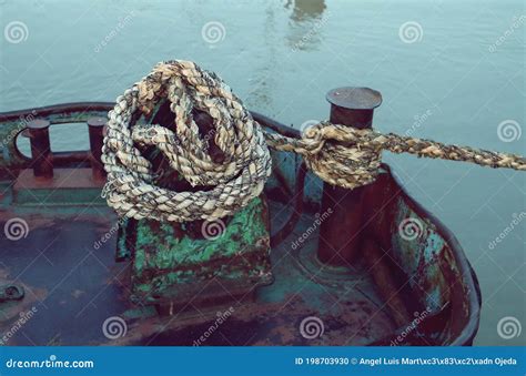 A Mooring Bollard From An Old Barge And Ropes Stock Photo Image Of